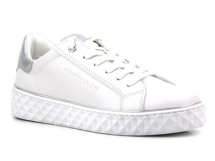 Sneakersy damskie ze skóry ekologicznej - MARCO TOZZI 23705, białe