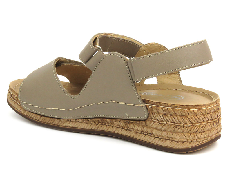 Skórzane sandały damskie na rzepy - Helios 138, capucino