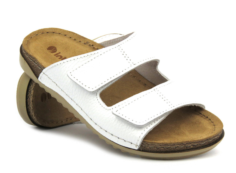 Skórzane klapki damskie - INBLU AA-5GU, białe
