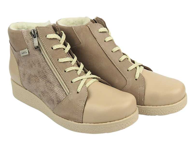 Skórzane botki damskie Polskiej marki - AXEL 4495, beżowe