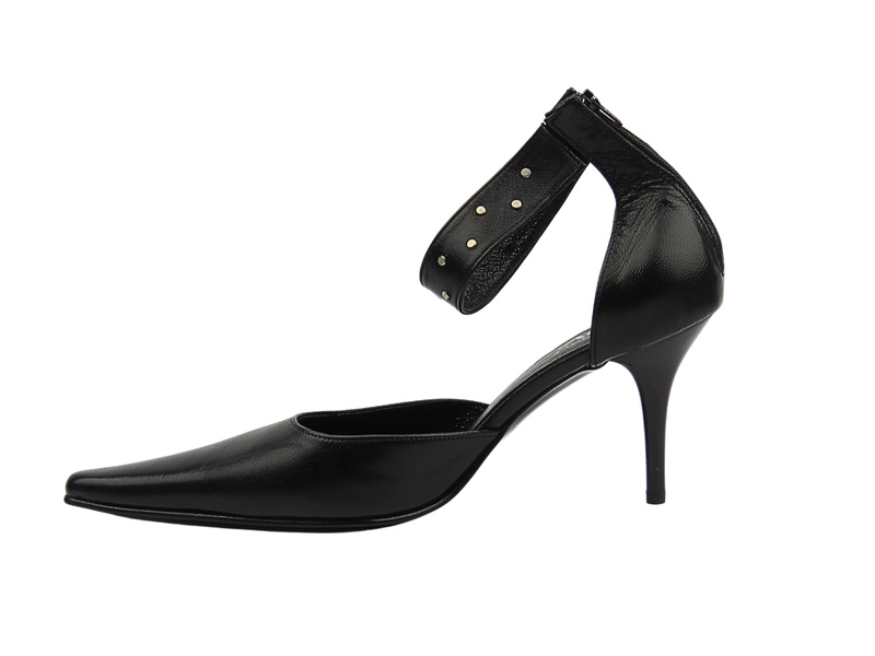 Skórzane czółenka damskie na szpilce czarne GriNbut 126