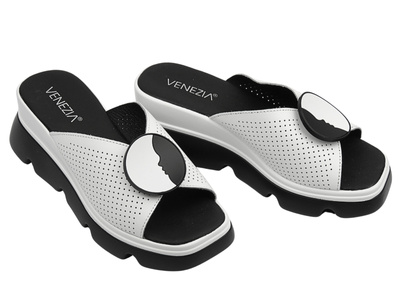 Klapki damskie na koturnie białe VENEZIA G145LEWHOBK006,