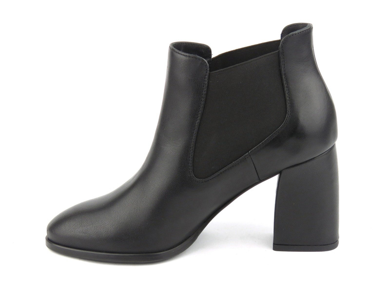 Skórzane sztyblety damskie na szerokim obcasie - Conhpol Bis B3896, czarne