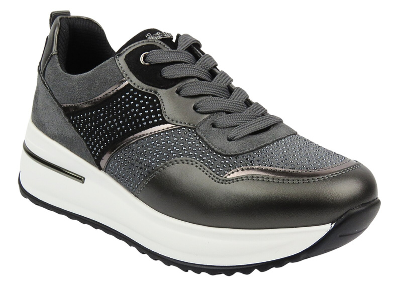 Sneakersy damskie z kryształkami szare INBLU IN-397
