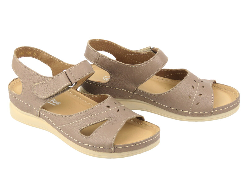 Skórzane sandały damskie Helios Komfort 142, khaki