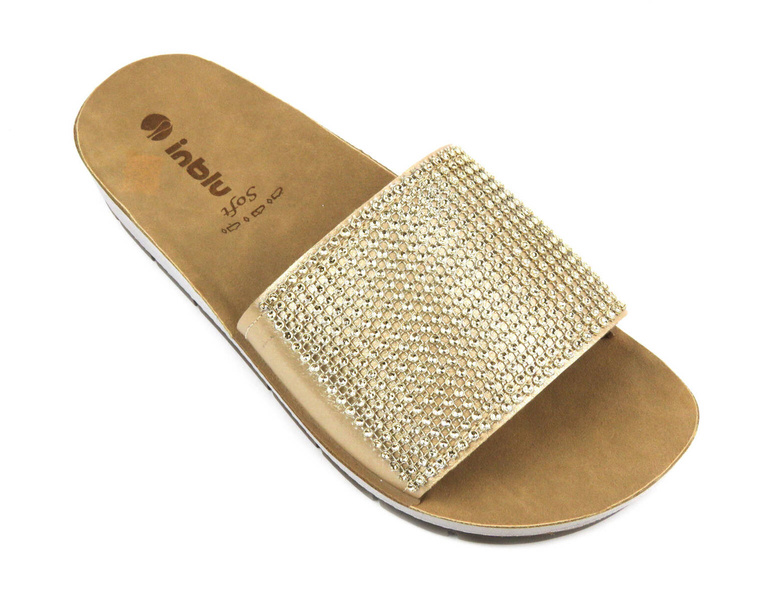 Klapki damskie ze zdobioną cholewką- INBLU BRILLA, piaskowe