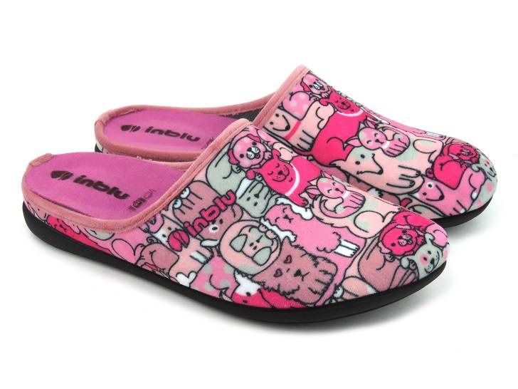 Kapcie damskie na prezent - INBLU GF-12, różowe w pieski