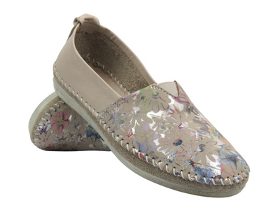 Półbuty Damskie - Sokolski ARA 417, Beżowe w Kwiaty