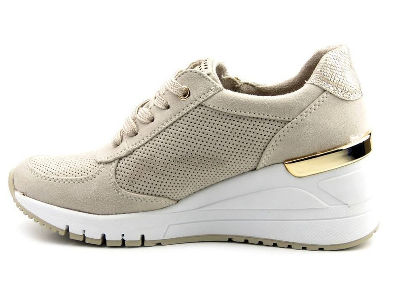 Sneakersy damskie na koturnie - Marco Tozzi 2-23788-26, beżowe