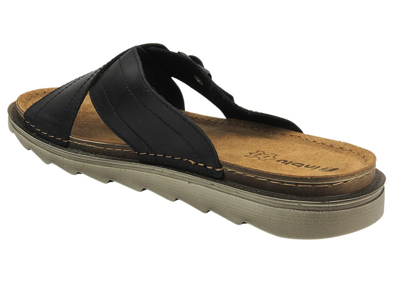 Wygodne Klapki Męskie Ze Skóry - Inblu 158M024, Czarne