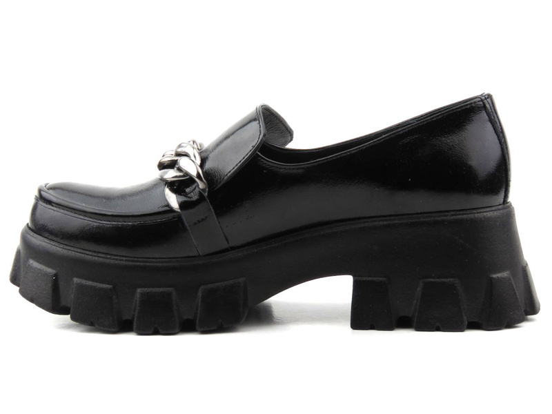 Lakierowane lordsy damskie na grubej platformie - VENEZIA 001770, czarne