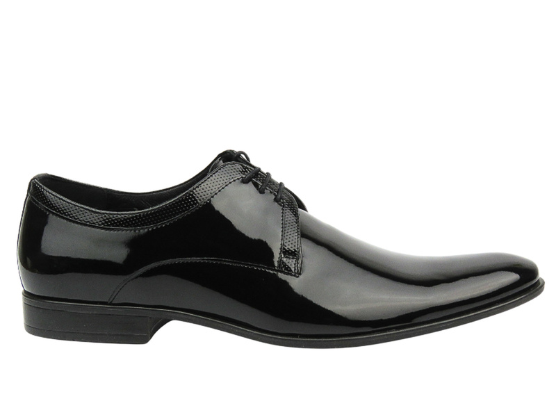 Skórzane półbuty męskie wizytowe - CONHPOL 7653, czarne