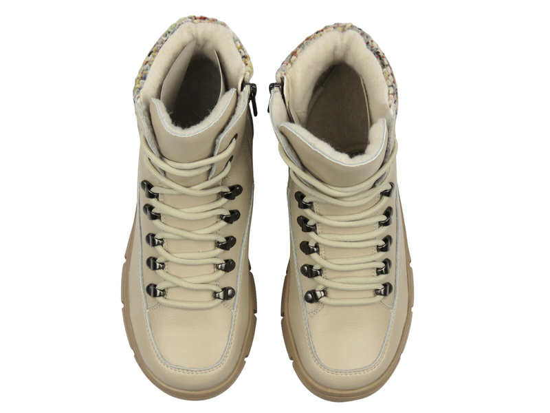 Skórzane trapery, botki damskie beżowe Cambell 25-19346