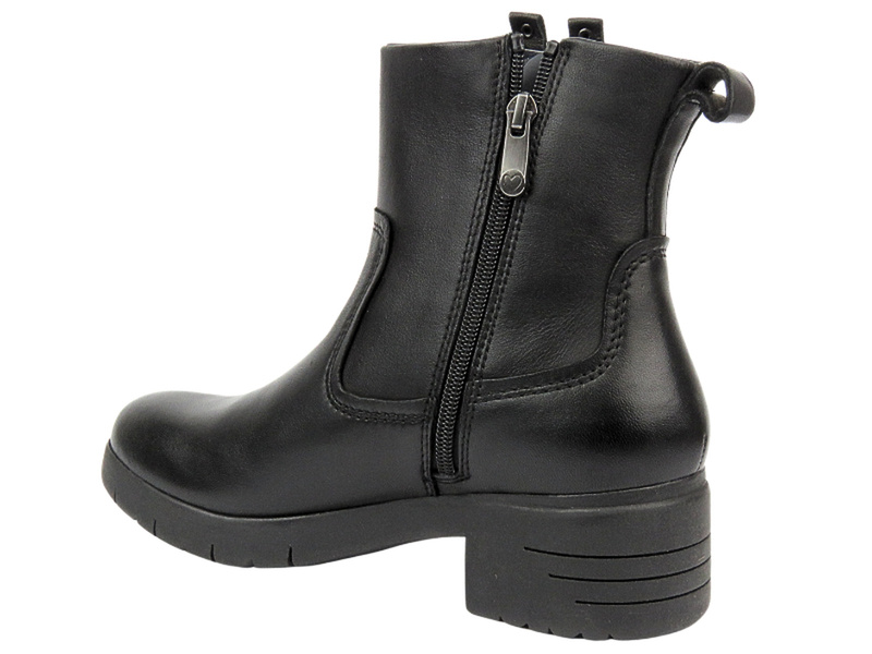 Skórzane botki damskie na obcasie - Marco Tozzi 2-25008-43, czarne