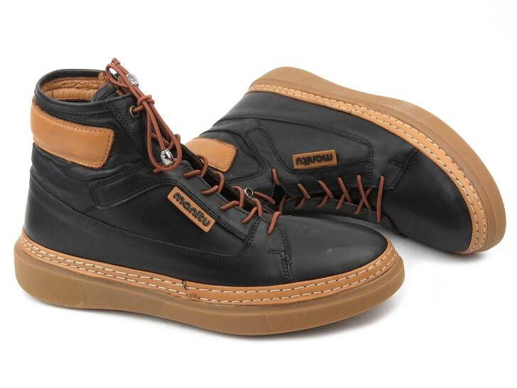 Botki, trzewiki damskie z miękkiej skóry - MANITU 990354-01, czarne