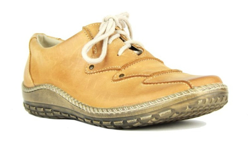 Wygodne półbuty damskie ze sznurowaniem - Helios Komfort 608-2, jasnobrązowe