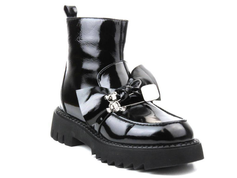 Botki damskie skórzane z biżuteryjną ozdobą - VENEZIA 040541 R060, czarne