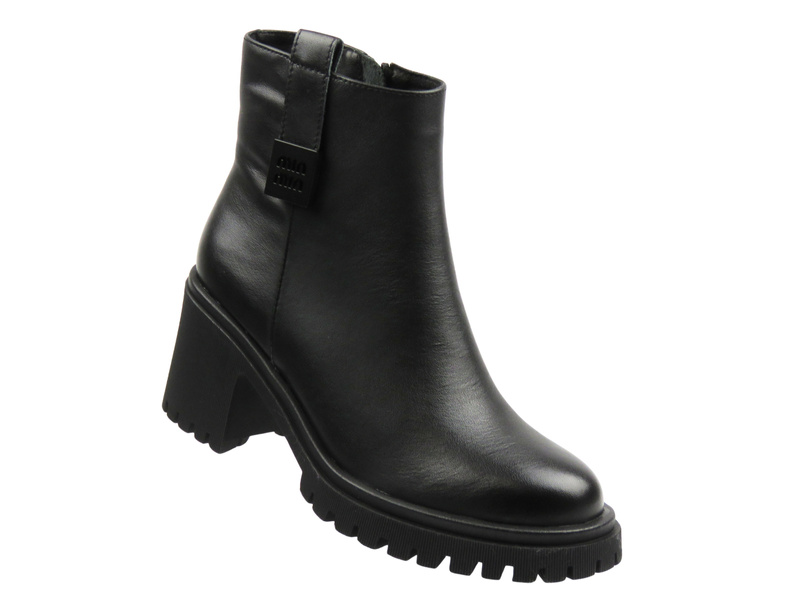 Skórzane botki damskie na obcasie czarne Cambell 25-29312