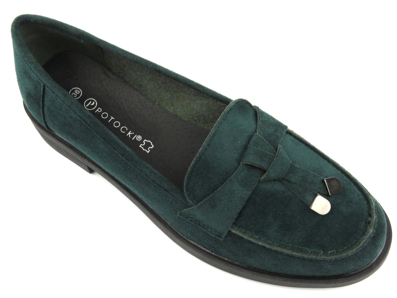 Półbuty, loafersy damskie Potocki 24-12369, zielone