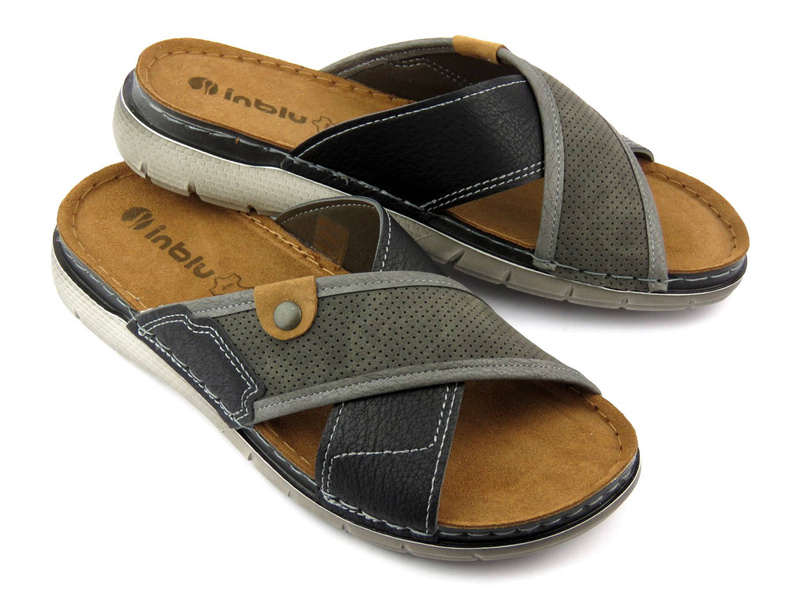 Klapki męskie ze skórzaną wkładką - INBLU VI-09, szare