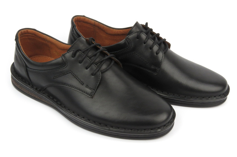 Skórzane półbuty męskie - Waldi 0925, czarne