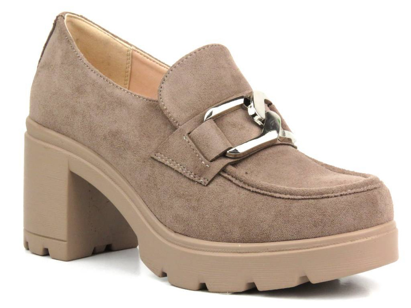 Czółenka, półbuty damskie na obcasie - Potocki 24-12041, khaki