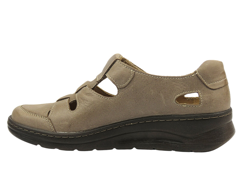 Skórzane półbuty damskie zapinane na rzep beżowe Helios Komfort 437