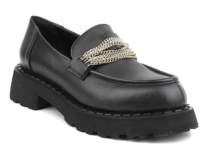 Loafersy damskie z ozdobną cholewką - VENEZIA 00103420D 827, czarne