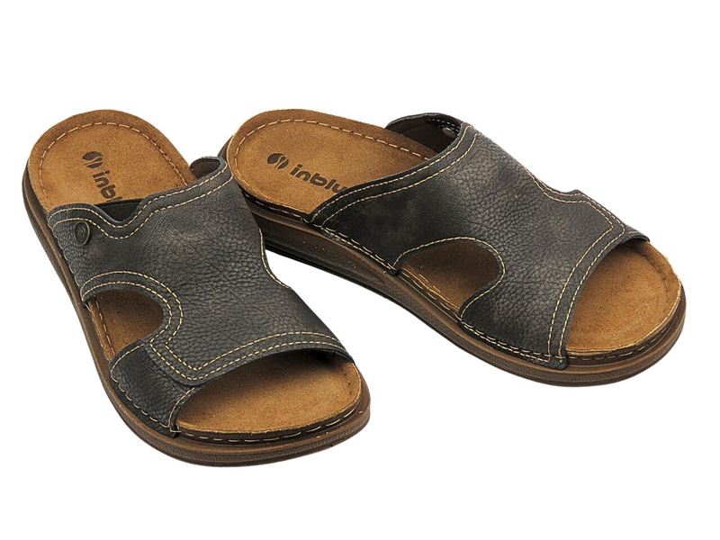 Wygodne klapki męskie z miękkiej skóry czarne INBLU VE-08