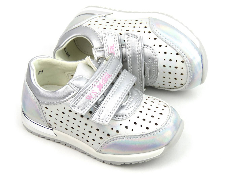Sneakersy dziecięce z wycięciami w cholewce - WEESTEP R817633315, srebrne