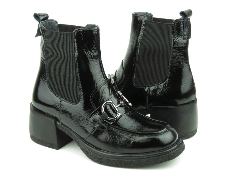 Lakierowane botki damskie na klocku - VENEZIA 13132401, czarne