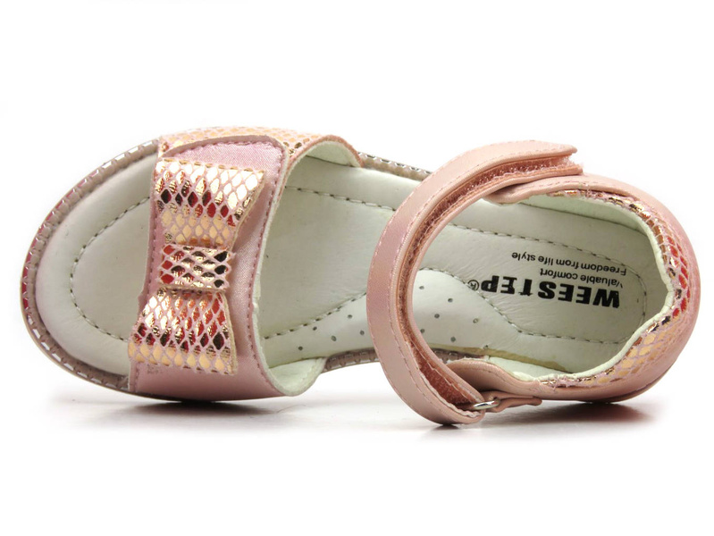 Sandały dziecięce z kokardką - Weestep R525950603, różowe błyszczące