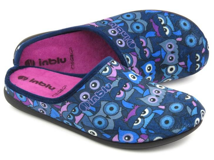 Kapcie damskie na prezent - INBLU GF-12, granatowe w sowy