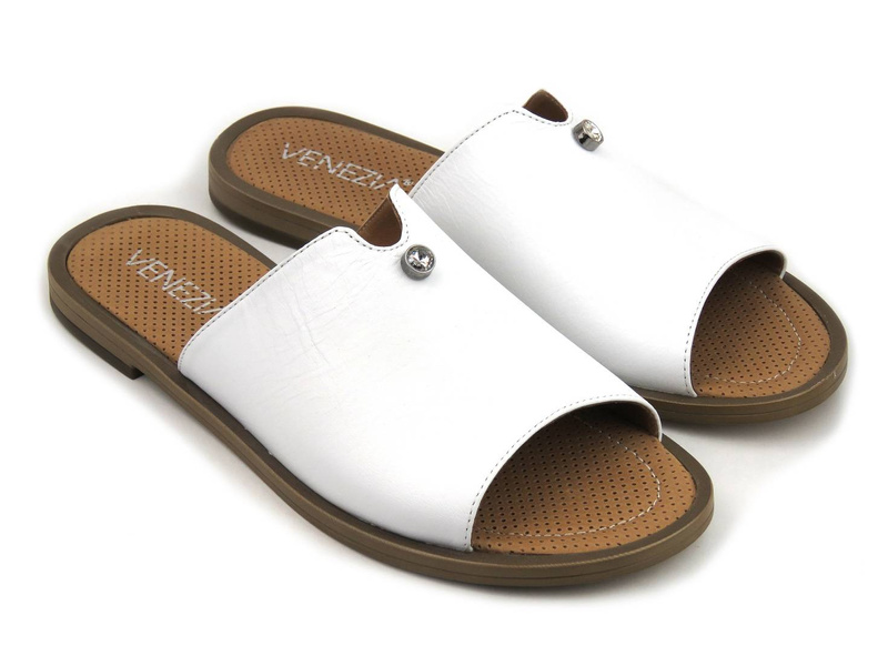 Eleganckie klapki damskie płaskie - VENEZIA SW504, białe