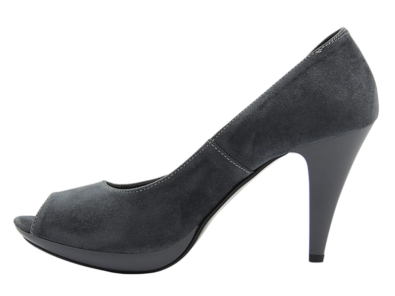 Eleganckie czółenka zamszowe na szpilce ALSKI 418 szare