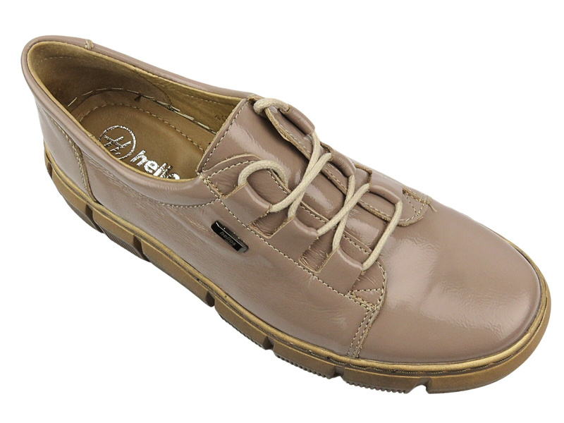 Półbuty Damskie Ze Skóry Naturalnej Helios 407 Jasny Beż Sznurowane