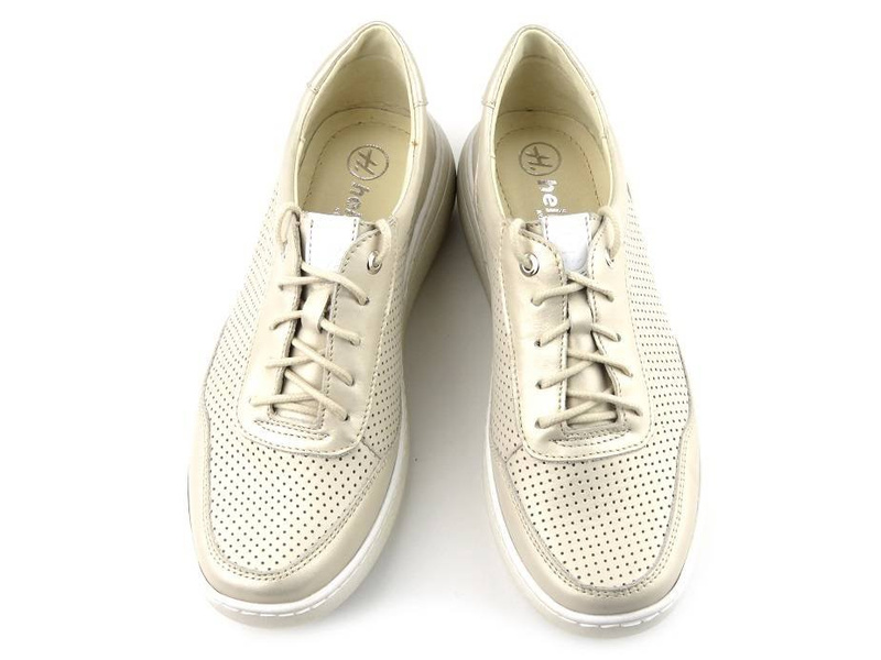 Skórzane sneakersy damskie na platformie - HELIOS Komfort 303, złote