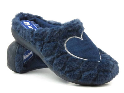 Miękkie kapcie damskie - INBLU EC-99, granatowe z serduszkiem