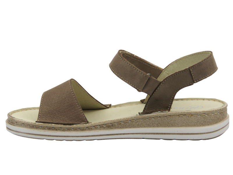 Skórzane sandały damskie na rzep beżowe Helios Komfort 127