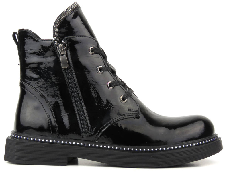 Botki damskie ze skóry lakierowanej - VENEZIA 03-VAN , czarne