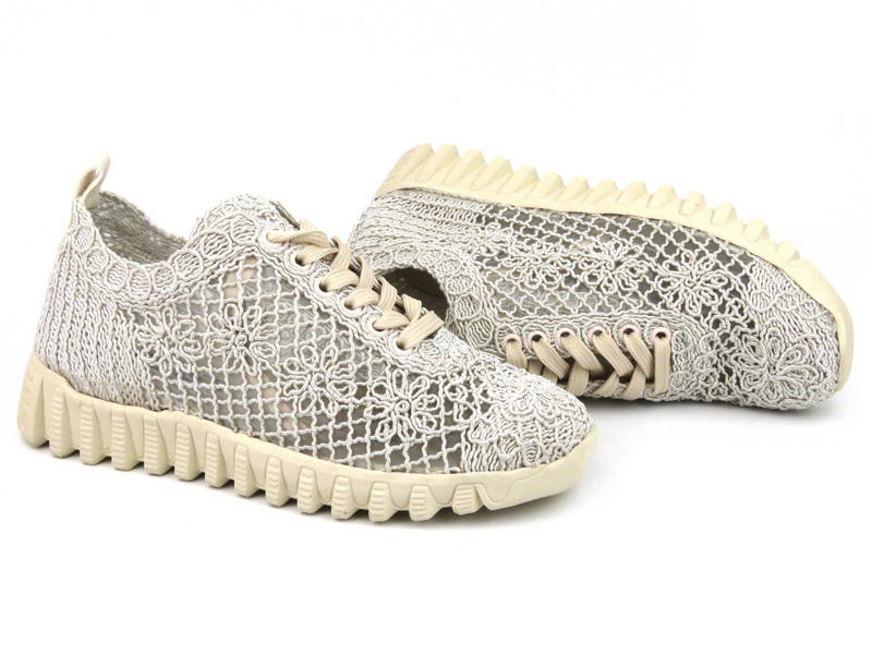 Koronkowe półbuty, sneakersy damskie - Artiker 52C2476, beżowe