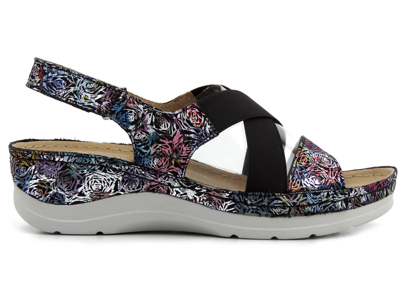 Wygodne sandały damskie na koturnie - HELIOS Komfort 100, czarne