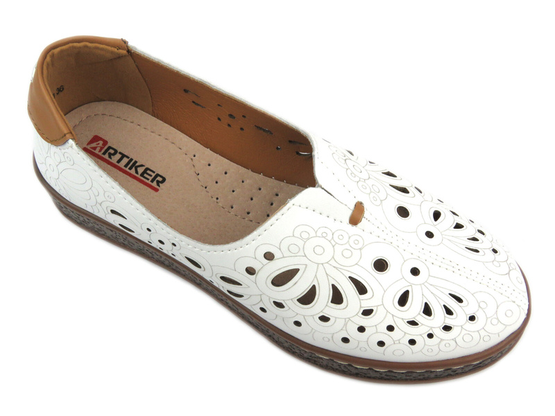 Ażurowe półbuty damskie - Artiker 54C1438, białe