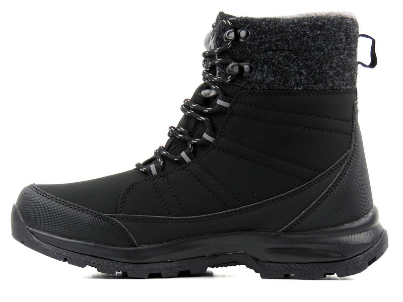 Śniegowce, buty zimowe damskie z materiałem Softshell - DK TECH 2104, czarno-szare