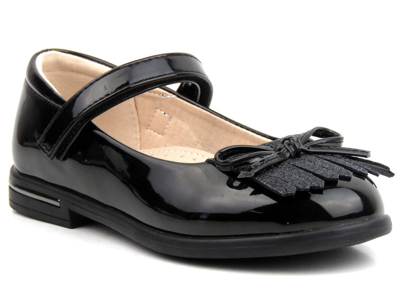 Lakierowane balerinki dziecięce z paskiem na rzep - WEESTEP R555954135, czarne