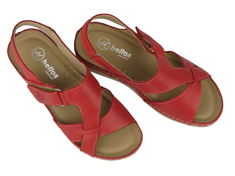 Wygodne sandały damskie ze skóry naturalnej Helios Komfort 171, czerwone