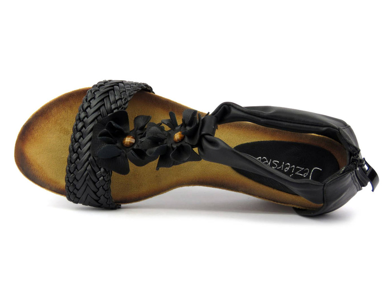 Sandały damskie na koturnie - Jezierski A643-2, czarne