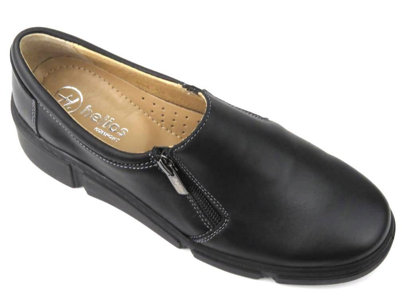 Skórzane półbuty damskie na suwak - HELIOS Komfort 404, czarne