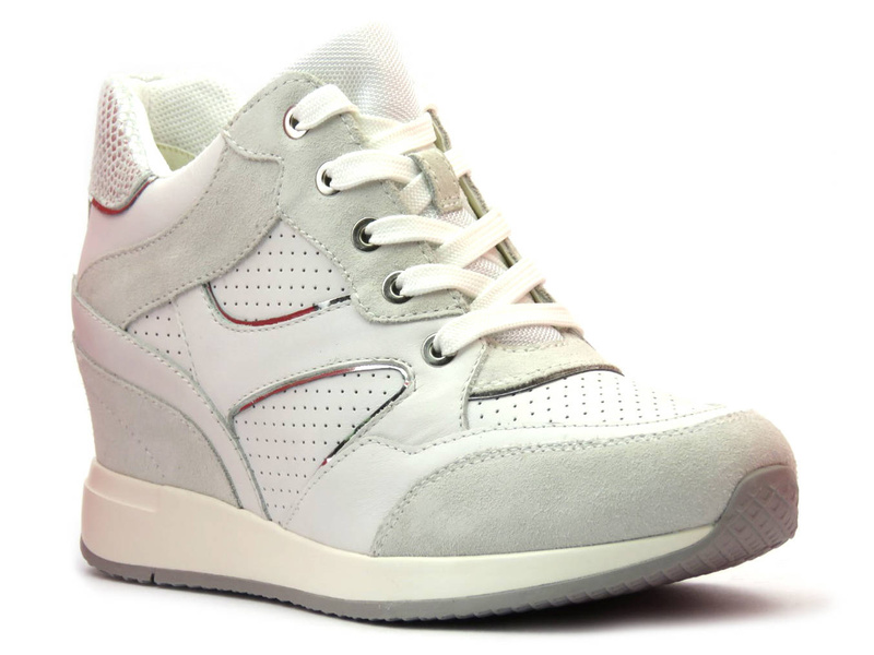 Sneakersy damskie na ukrytym koturnie - GEOX Respira D250QA, białe