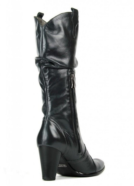Skórzane kozaki damskie na obcasie - Kotyl 159, szare